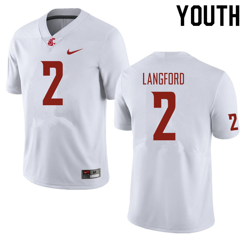 Youth #2 Derrick Langford Washington State Cougars Football Jerseys Sale-White - Click Image to Close